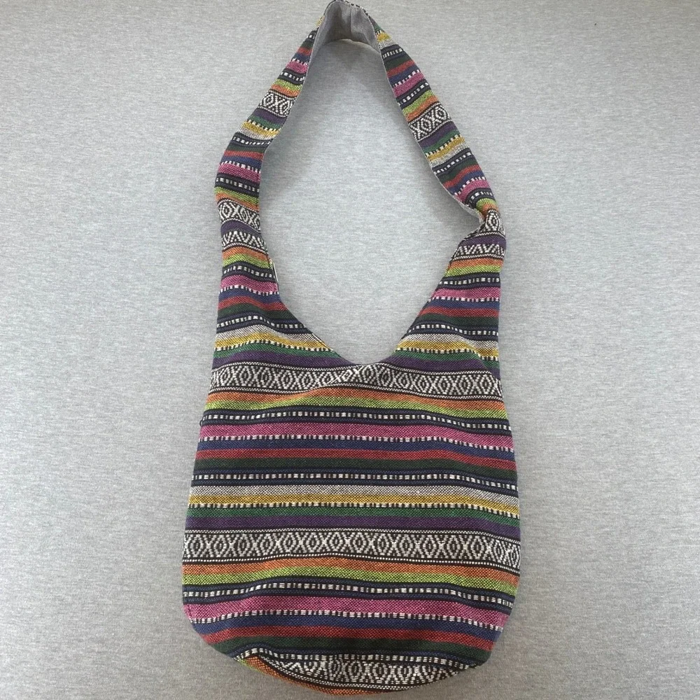 Bohemian Hobo Crossbody Tribal Stripe Shoulder Bag Zip‎ Closure Inside Pocket
